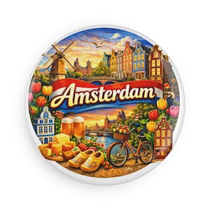Amsterdam skyline souvenir Button Magnet