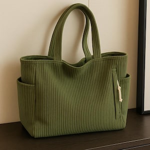 Sac fourre-tout en velours côtelé pour femme - Élégant, doux et parfait pour tous les jours