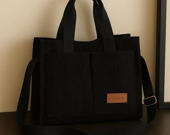 Bolso de lona con bolsillos: bolso bandolera de pana neutra, ideal para el día a día.