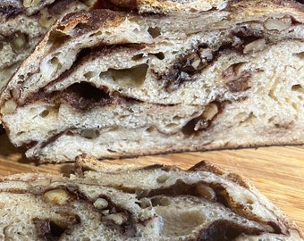 Cinnamon Einkorn Sourdough Nut Boule,  Cinnamon Swirl Bread, Organic Einkorn Ancient Grain Blend, Rustic Artisan Homemade Bread with Walnuts
