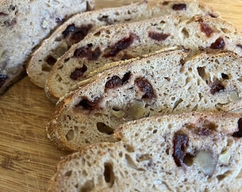 Country Sourdough Rye Boule, Mixed Grain Bread with Cranberries & Walnuts, Einkorn and Rye Med 20-25 oz Loaf, Artisan Scratch Home Baked