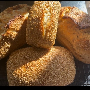 Einkorn Sourdough Bread, Buttered Toasted Sesame, High Hydration Loaf, Organic Fresh Milled Einkorn Ancient Grain Blend, Long Fermentation