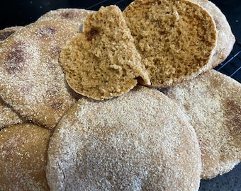 Einkorn Pita Bread, 100% Organic Einkorn, Natural Fermented Sourdough, English Muffin Nooks, Rustic Flat Bread, Charcuterie Dip