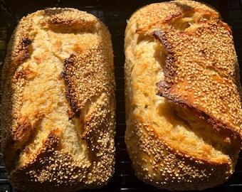 Buttered Sesame Einkorn Sourdough Bread, Fresh Milled Loaf, Long Cold Fermentation