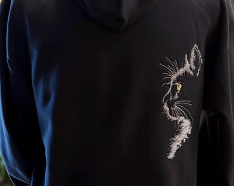 Black Cat Profile Embroidered hoodie