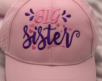New Baby Sibling Gift Big Sister Embroidered Pink Hat