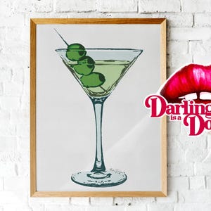 Dirty Martini Cocktail Digital Art Print – Minimalist Bar Decor Poster, Classic Drink Watercolor Illustration Download in 5 Sizes