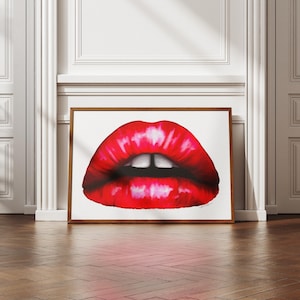 Red Lips Watercolor Art Print – Glossy Mouth Illustration, Bold Pop Art Wall Decor, Fashion-Inspired Beauty Poster, Flirty Room Aesthetic