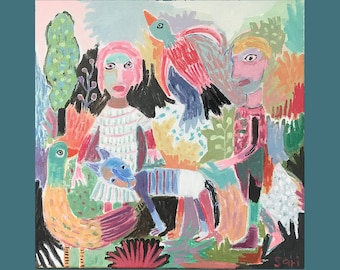 CONTEMPORARY ORIGINAL MODERN Painting, Original Figurative Expressionist Fine Art  14#1700.