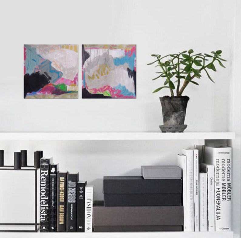 ORIGINAL DIPTYCH PAINTING 1441 Abstract Modern Contemporary Etsy