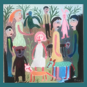 DOGS Painting / Figurative  Painting / Figurative Art / 16"x16" Painting /BEAR Painting / BIRDS Painting / Original Painting  '#1351