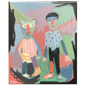BOY & BEAR PAINTING / Figurative Art / Original Painting / Original  Art / Modern Art  / Contemporary Art / Bear Painting / Raw Art /#1631
