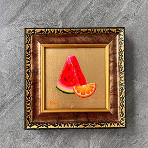 WaterMelon on gold leaf/ WaterMelon wall Art / Fruit Drawing/ Painting for Gift/ Farmhouse painting/Farmhouse Kitchen Wall Art