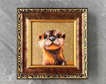 Otter Ölgemälde auf Blattgold - Bauernhaus Wandkunst