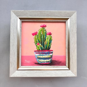 Peinture vintage de cactus/ art mural cactus/peinture de cactus sur feuille d&#39;or/petite peinture/peinture de mini cactus