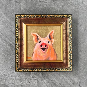 Pig portrait on gold leaf/ Cute Pig Wall Art / Pig Drawing/ Painting for Gift/ Farmhouse painting/Farmhouse Kitchen Wall Art