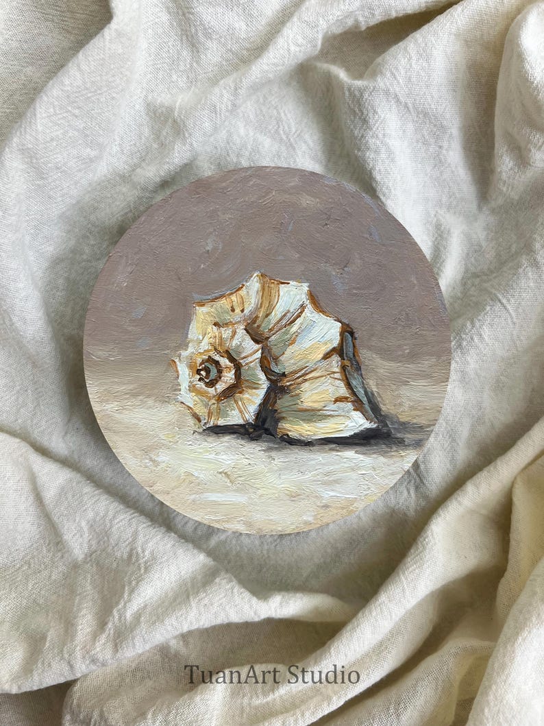 Hand-painted Vintage Seashell Oil Painting | Coastal Beach Decor | Mini ...