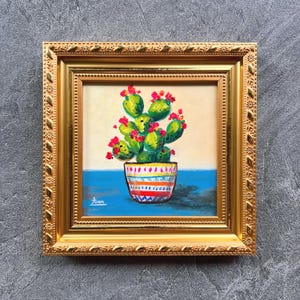 Peinture vintage de cactus/ art mural cactus/peinture de cactus sur feuille d&#39;or/petite peinture/peinture de mini cactus