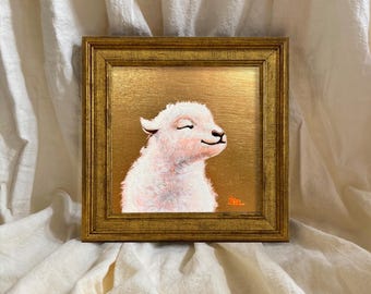 羊の絵画アートプリント：キャンバスに描かれた農場の動物の肖像画