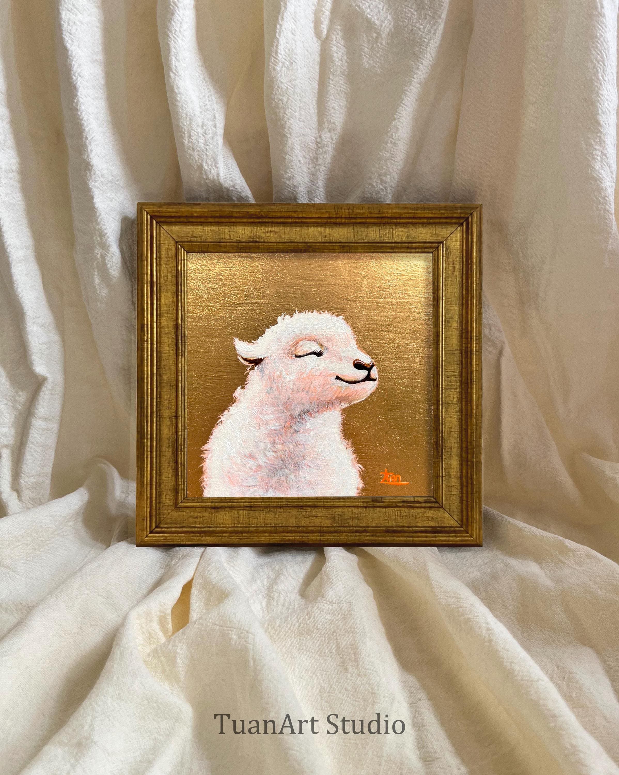 手描きの羊の絵、農場の動物のアート、小さな額装アート作品 - Etsy 日本
