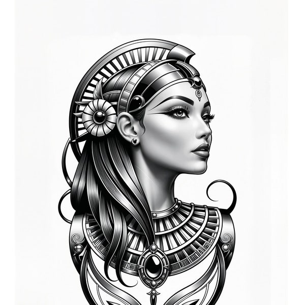 16 Female Pharaohs - Procreate EASY IMPORT - 16 Tattoo Stencils, 96 File Versions, Includes Raw Files