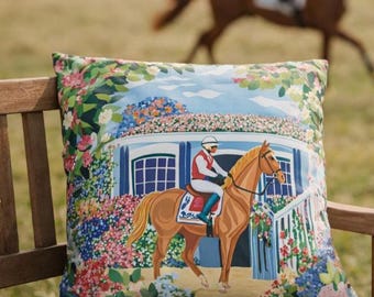 Horse Pillow Case Cushion Cover Throw Derby Gift Equestrian Enthusiast Bedroom Accessory Jockey Design Horseracing Decor Suede Fabric