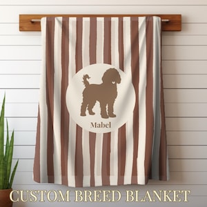 Manta de perro personalizada con nombre personalizado, silueta de raza, manta de forro polar, regalo para bebé, manta acogedora para amantes de las mascotas, diseño de animal, manta personalizada para envolver