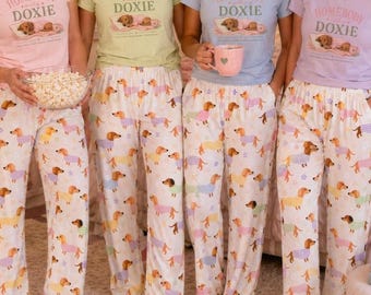 Dachshund PJs Cotton Loungewear Set Pajama Doxie Gift Shirt Sausage Dog Mom Weiner Dog Lover Women Sleepwear Birthday Present Teenage Girl