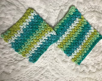 Set ofCotton Dishcloths and In Aqua and greens