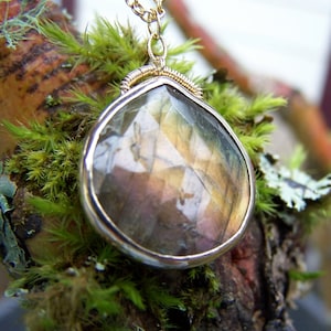 Peachy Pink Labradorite gold vermeil, 14k gold filled necklace