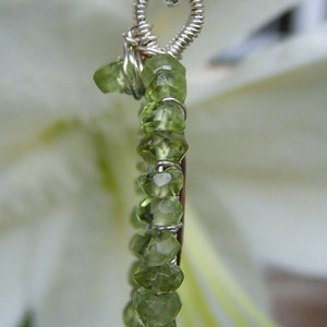 Pu&ograve; includere: Una collana con catena d'argento con un ciondolo a forma di cuore e una fila di peridoti verdi.