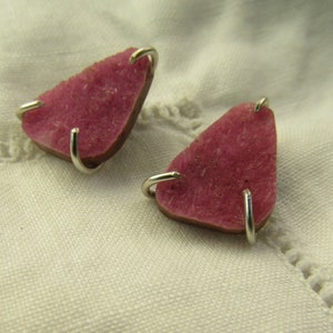 Cobalt Calcite (Cobaltan) Calcite Druzy, sterling silver coil prong earrings
