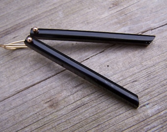 Obsidian stick pinned with solid 14K gold  earwire