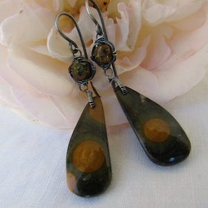 Orbicular Ocean Jasper, rare Australian Gaspeite, talisman ear wire