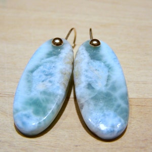 Larimar smooth briolette, 14K Solid Gold dome earwire image 4