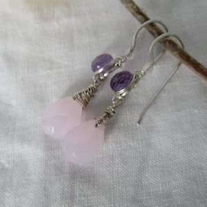 Rose Quartz and Amethyst sterling silver earrings
