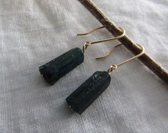 Blue Tourmaline Indicolite crystal, sterling silver prong earwire, earrings