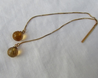 Faceted Citrine orb, 14K solid gold threadable earrings