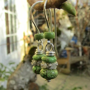 Australian Gaspeite, Diamond druzy,  sterling silver, sterling silver hook style, earwire