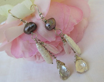 Pearl and Moonstone dangle earrings