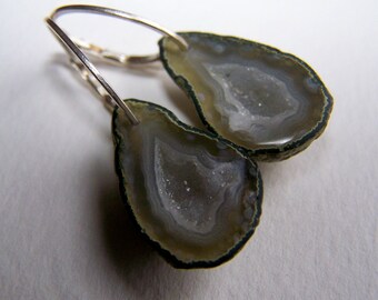 RARE Tabasco Geode Druzy, sterling silver leverback earwire