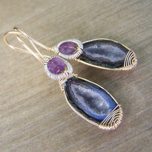 Tabasco Geode Druzy Ohrringe: Amethyst, 14k Gold-gefüllt & Sterlingsilber