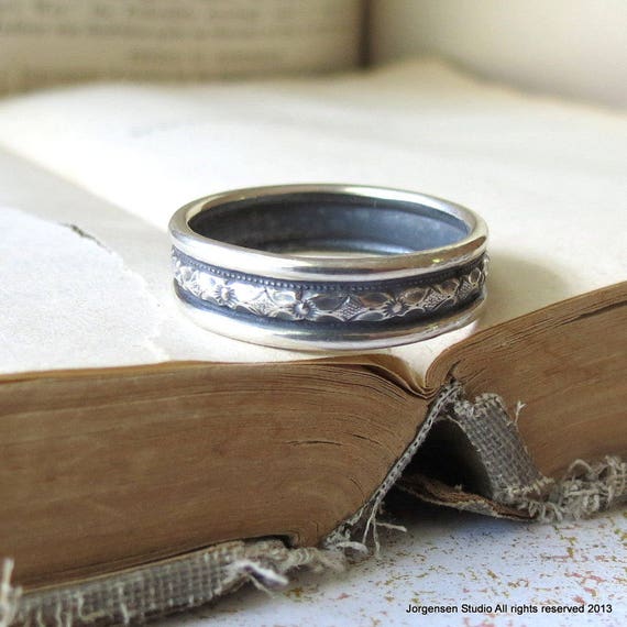 Art Deco Mens Wedding Band Diamond Pattern Wedding Ring Etsy