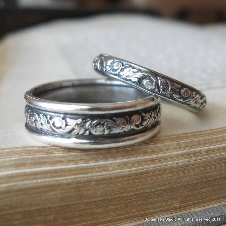 Unique Mens Silver Wedding Band in Leaf Pattern Mens Single - Etsy