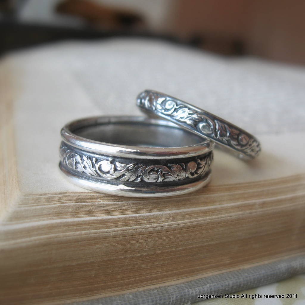 His and Hers Bands  Matching  Wedding Bands  Silver Wedding  