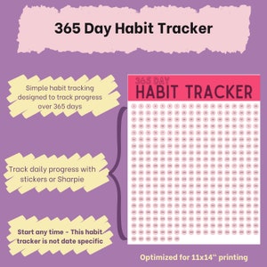 Habit Tracker - 365 Day - Digital Download - Pink