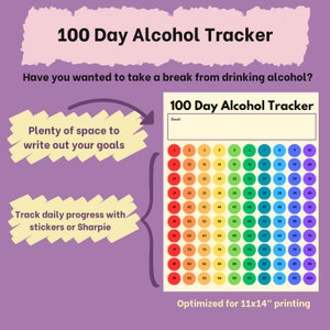 Habit Tracker - 100 Day Alcohol Tracker - Digital Download - Rainbow