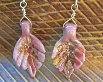 Light purple Leaf Lampwork glass bead earrings, feminine autumn leaves, handmade artisan jewelry, SRA glassbead, isinglass design, L Ament