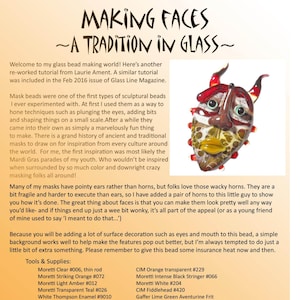 TUTORIAL, Lampwork glass bead mask, making faces, Handmade Lampwork glass tutorial instructions, making a flamework glass mask glass bead