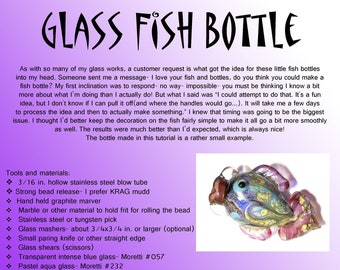 Lampwork glass fish bottle pendant TUTORIAL, Handmade Lampwork glass bead tutorial instructions, flamework glass fish bottle glass bead